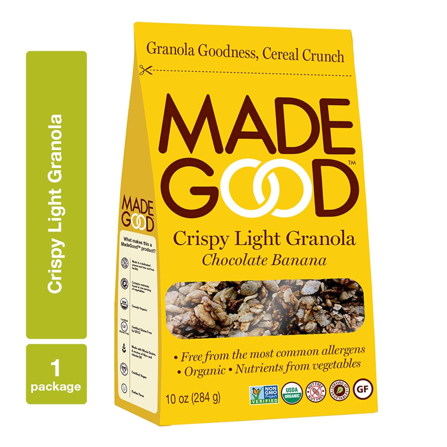 MadeGood Chocolate Banana Crispy Light Granola [Nut-Free, Gluten-Free, Allergy Friendly, USDA Certified Organic Ingredients, Vegan, Non-GMO; Perfect Nutritious, Convenient Breakfast]