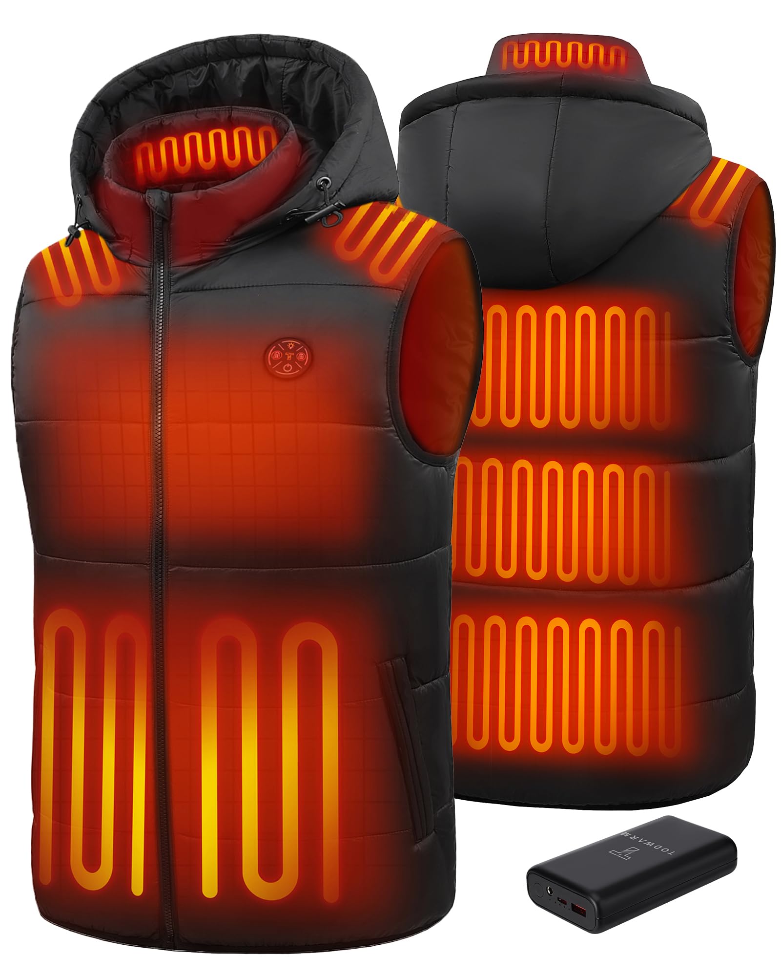 Photo 1 of ***(MISSING POWER CORD/ UNABLE TO TEST ITEM)***TODWARM Men Heated Vest with 16000mAh Battery Pack Included, Detachable Hood Sleeveless Electric Warming Jacket for Winter Hiking Cycling, 2XL