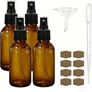 GIVAMEIHF 2 oz Dark Amber Glass Spray Bottles Set of 4,Empty Small Glass Spray Bottles Fine Mist Spray Refillable Containers,