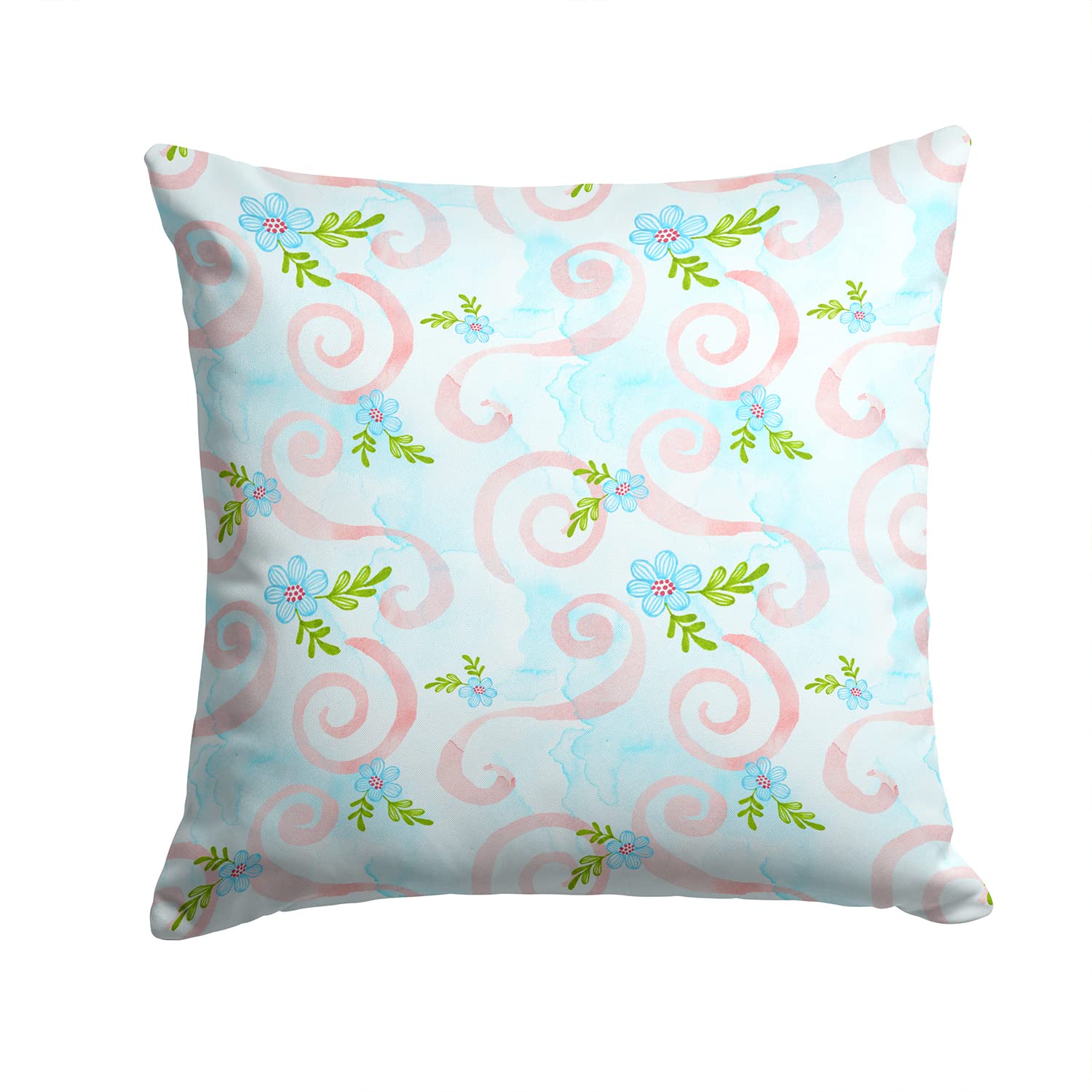 Caroline's Treasures BB7482PW1414 Watercolor Blue Flowers and Swirls Fabric Decorative Pillow, 14Hx14W, Multicolor