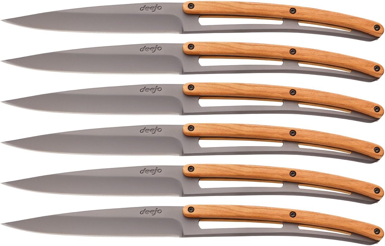 deejo Steakmesser Set titanbeschichtet Messer, Mehrfarbig, One Size