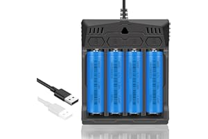 4pcs 1￵8￵6￵5￵0 Rechargeable Batter￵y W￵i￵th 18650 Battery Charger, MC-ELIN Smart Universal Charger for Rechargeable Batteries Lithium Li-ion IMR INR ICR 10440 14500 16340 20700 21700 26650 26700 3.7V