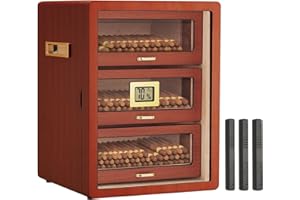 JINJUNYE Cigar Humidors Box - Spanish Cedar Storage Box with 4 Storage Drawers - Digital Hygrometer - 150 Capacity - Great Idea Gift