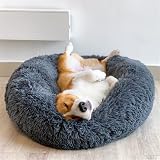 Enjamoy Plush Donut Dog Bed Calming Round Bed Dark Grey 70cm view 5