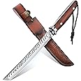 TAN REN Hunting Knife with Sheath, 8.3 Inch Fixed Blade Survival Outdoor Knife with Wooden Handle for Camping, Bushcraft, Father's Day Gift