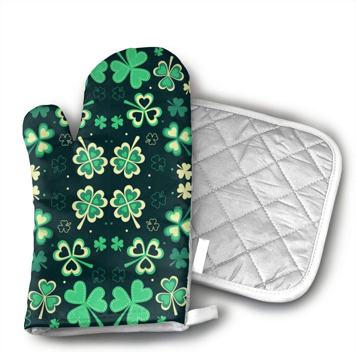 TUJABZA71 St Patricks Day Clovers Oven Gloves, Smart Home, Long, Mittens, Heat Resistant, Extra Thick, Quilted