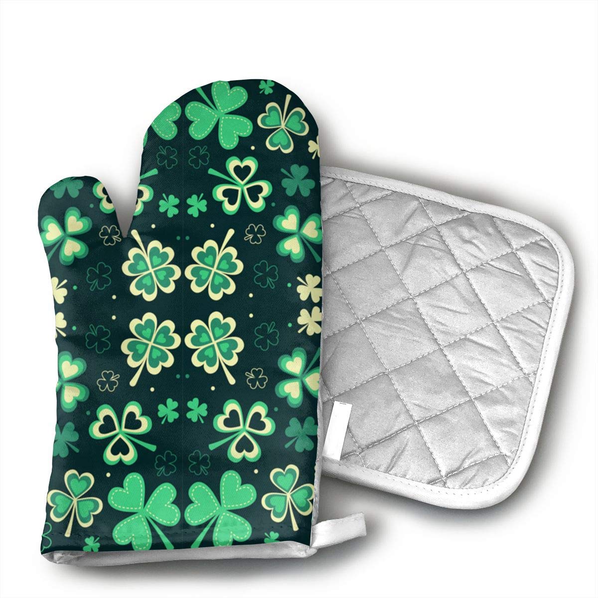 Wiqo9 St Patricks Day Clovers Oven Mitts and Pot Holders Kitchen Mitten Cooking Gloves,Cooking, Baking, BBQ.