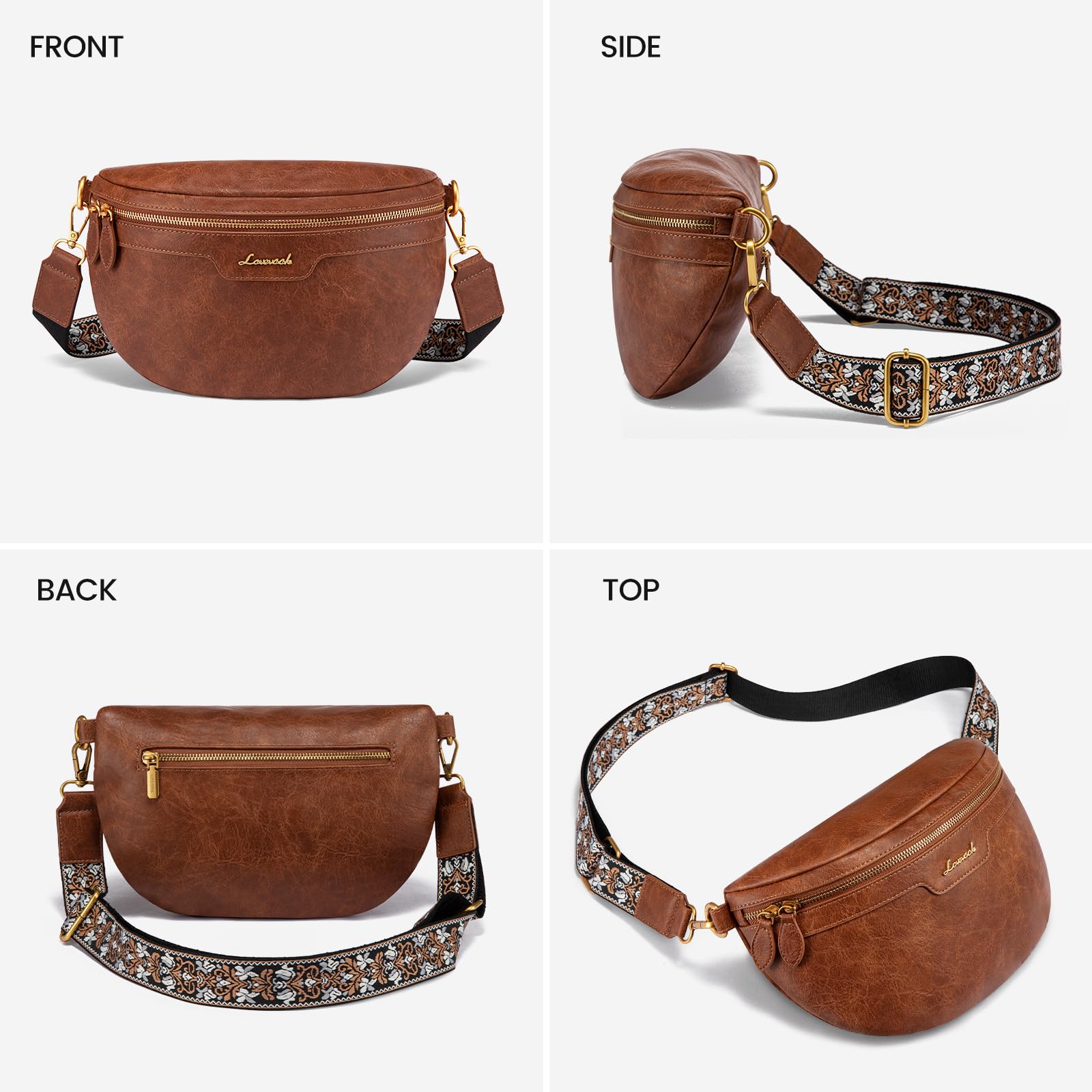 LOVEVOOK Fanny Packs for Women Cross Body, Vegan Leather Belt Bag for Women, Waterproof Sling Purse Fashion Waist Pack Designer Chest Bum Bag with Boho Style Strap
