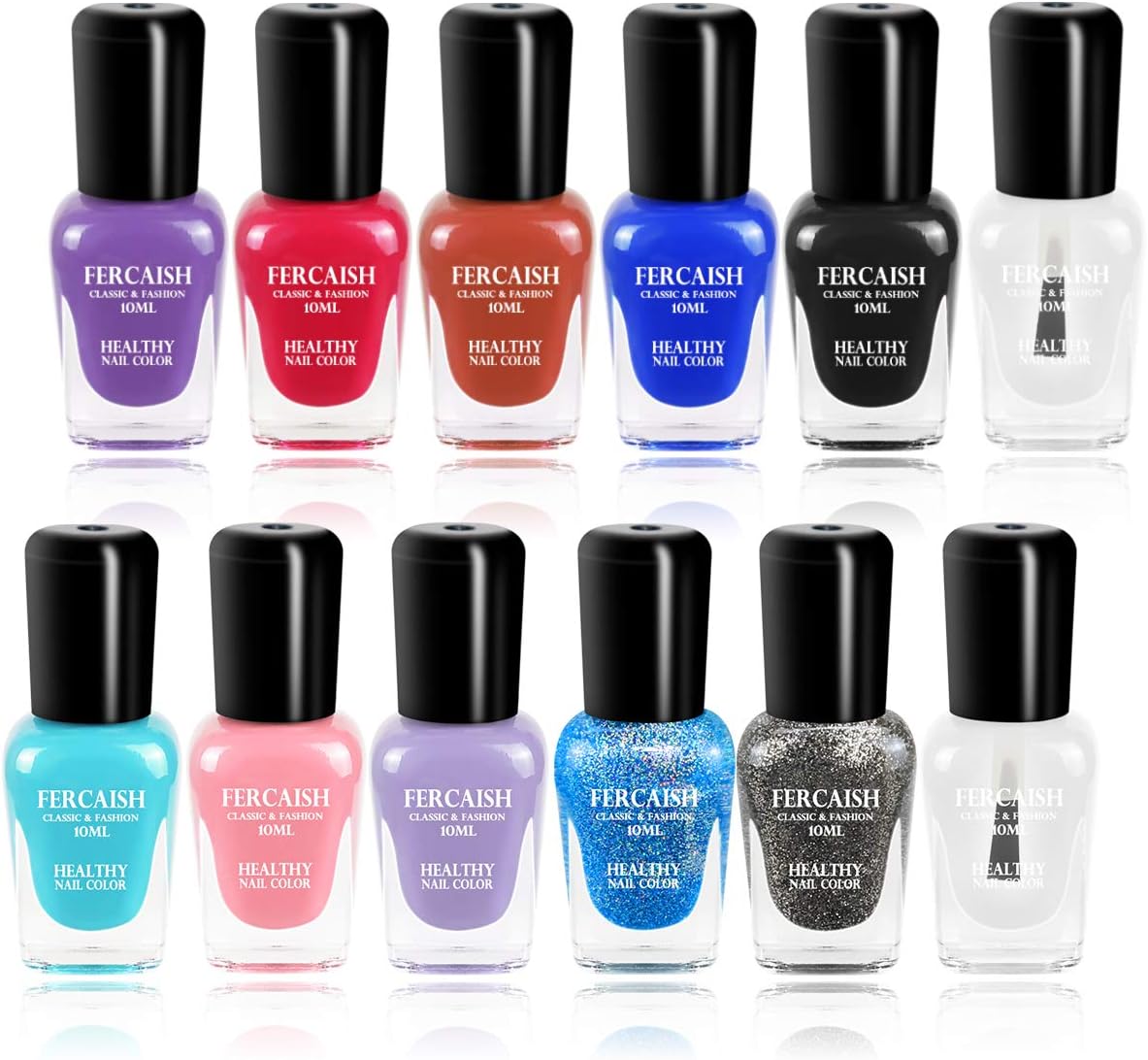 Fercaish Non-Toxic Nail Polish Easy Peel Off and Quick Dry Eco Friendly High Capacity Water Based Nail Polish Set for Girls, Women and Teens (12 Bottles)