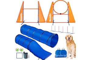 Handnam Dog Agility Course Backyard Set, Portable Agility Training Equipment for Dogs - 2 Agility Tunnel, 2 Jumps, 6 Weave Poles, Pause Box & More, Dog Obstacle Course Kit for Indoor and Outdoor