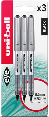 uni-ball UB-157D Eye Designer Black Rollerball Pens 0.7mm Pack of 3