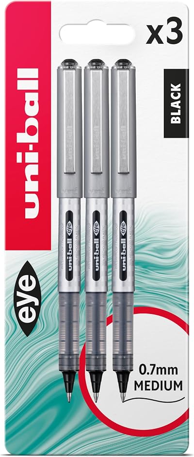 uni-ball UB-157D Eye Designer Black Rollerball Pens 0.7mm Pack of 3