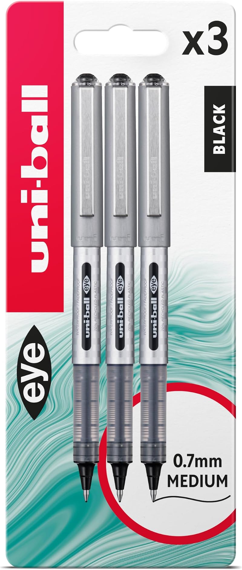 uni-ball UB-157D Eye Designer Black Rollerball Pens 0.7mm Pack of 3