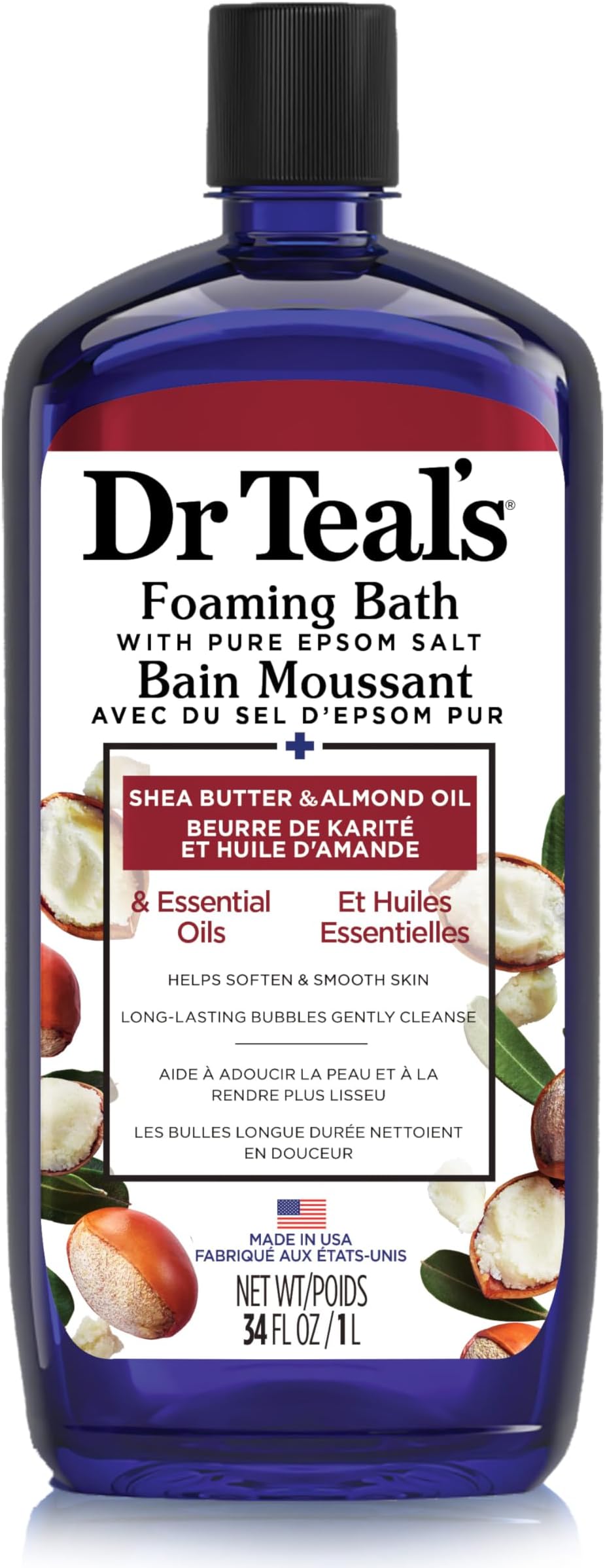 Dr Teal's Foaming Bath Shea Butter Almond Oil Epsom Salt 1L Essential Oils Relax