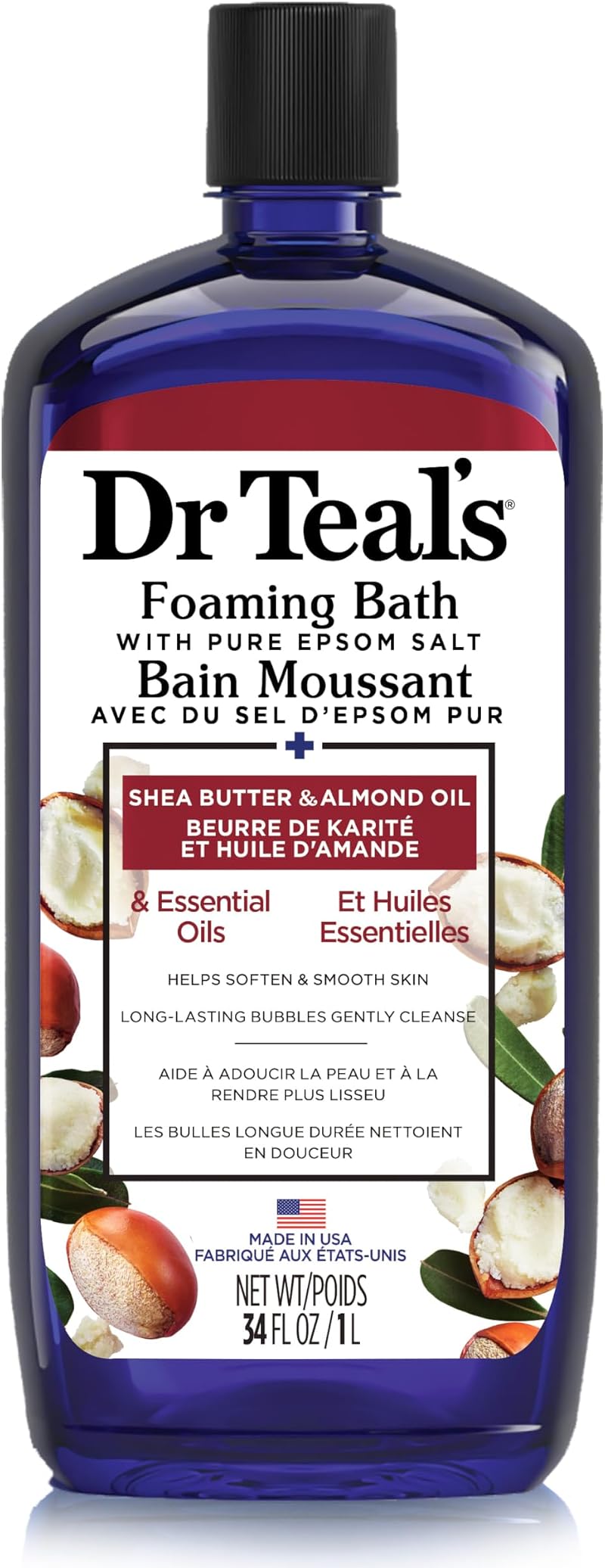 Dr Teal's Foaming Bath Shea Butter Almond Oil Epsom Salt 1L Essential Oils Relax
