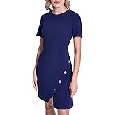 DKNY Womens Short Sleeve Jewel Neck Scuba Crepe Sheath Dress