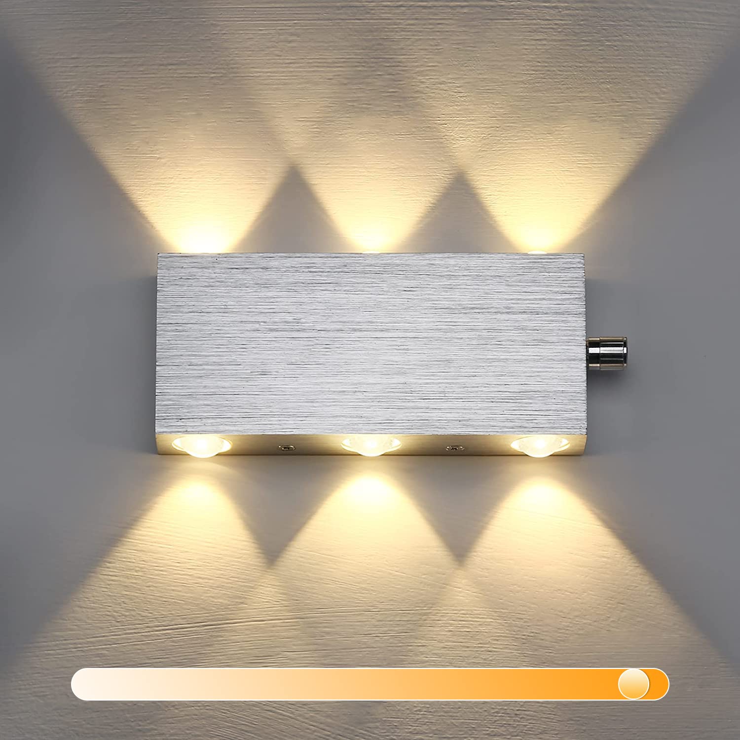 Lightess 6W Dimmable LED Wall Lights with Switch Indoor Stepless Dimming Wall Lamp Brushed Aluminum Up Down Wall Light for Bedroom Living Room Hotel Lounge Hallway Wall Lighting Fixture - Warm White