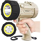 YIERBLUE Rechargeable Spotlight Floodlight Combo 120,000 High Lumen LED, IP67 Waterproof Spot Light COB Flood Light, Impact Resistant Handheld Spotlight with Foldable Stand and Detachable Red Lens