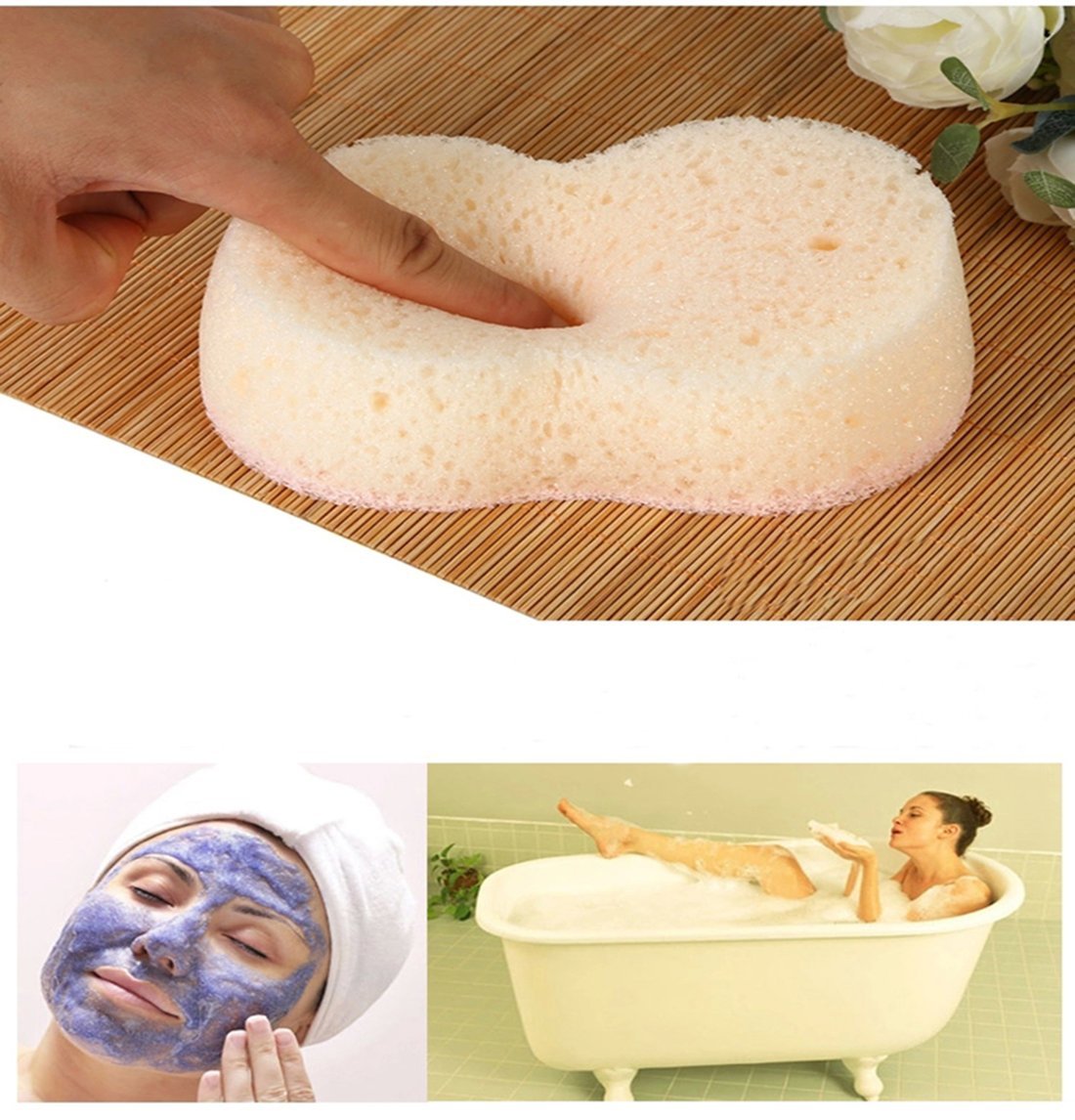 Topstone Natural Bath Facial Sponges , Antibacterial and Deodorant, Set of 2,Pink and Blue , Random Color