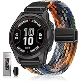 Quickfit 22mm 26mm Watch Band - Compatible with Garmin Fenix 8 47mm 51mm/Fenix 7/7X/6/6X/5/5X, Magnetic Clasp Braided Stretchy Nylon Sport Strap for Men and Women, Multiple Colors