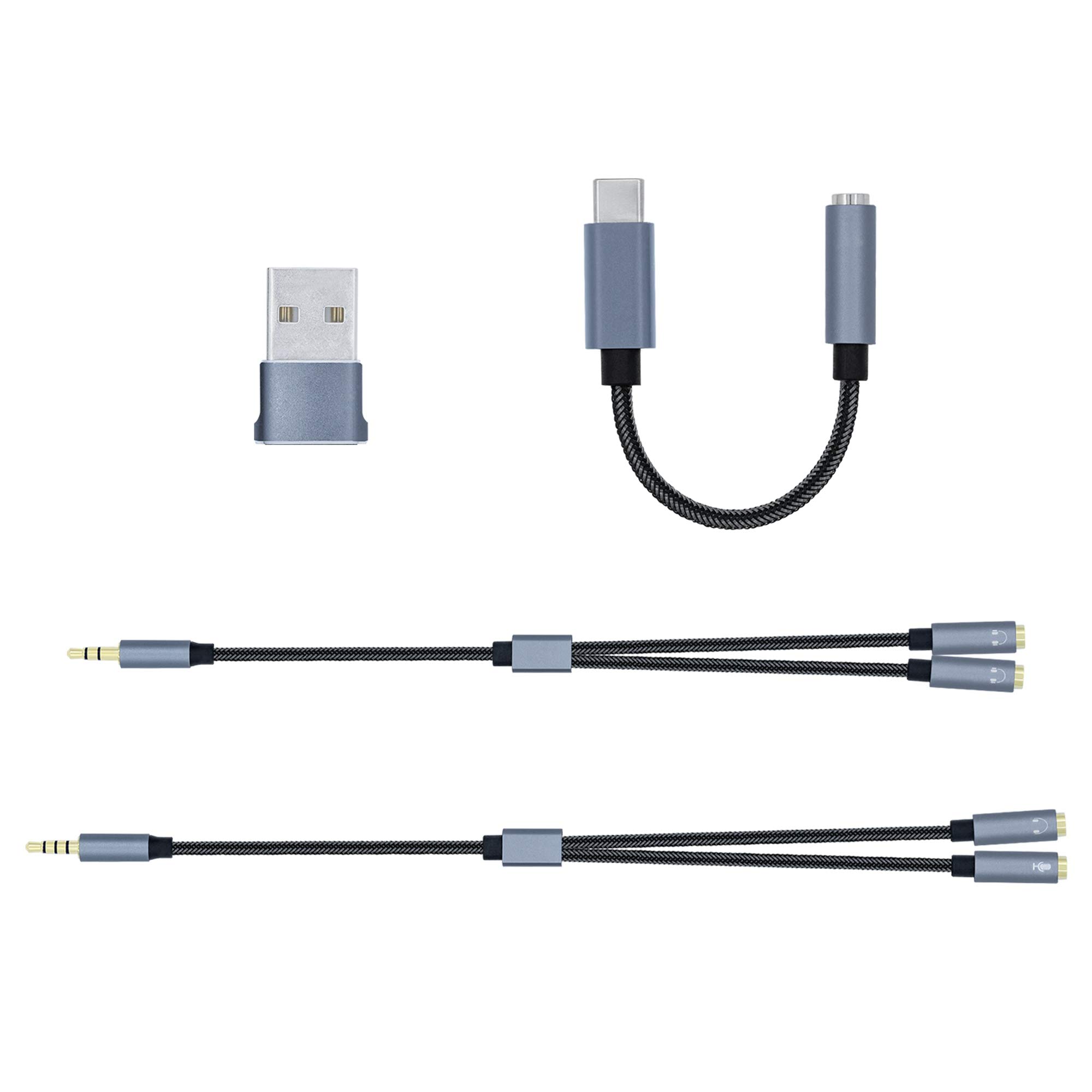 Mcbazel 4 in 1 Audio Microphone Conversion Cable Kit, USB 2.0 to USB-C Adapter/ 3.5mm Y Splitter Stereo Audio Cable/Y Splitter Headphone Audio Cable/USB Type C to 3.5mm Female Headphone Jack Adapter