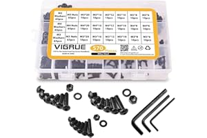VIGRUE 570Pcs M5 M4 M3 Button Head Socket Cap Screws Bolts Nuts Washers Assortment Kit, Black Small Metric Screws Set Assortment, 10.9 Grade Alloy Steel