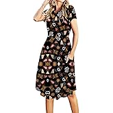 Simier Fariry Womens Summer Modest Work Casual Midi Knee Dress Pocket Short Sleeve Teacher Outfits Spring Travel Clothes