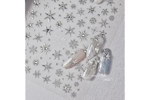 FBABFBUO Snowflake Nail Art Stickers Decals Laser Silver Christmas Snowflake Nail Stickers Winter Snowflake Shiny Rhinestone 5D Embossed Self Adhesive Nail Decals Xmas Nail Art Decoration Supplies for Women