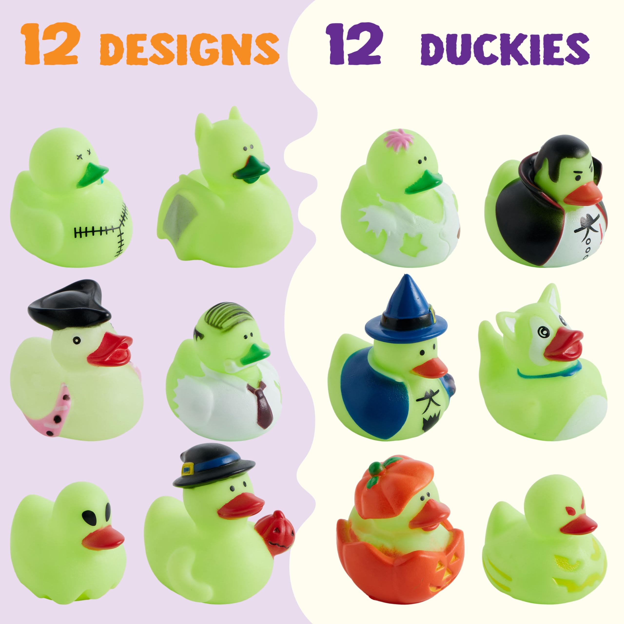 JOYIN 12 PCS Halloween Glow Ducks Bath Toys, Rubber Ducks for School Classroom Prizes, Glow in The Dark Duckies for Trick or Treating Goodie Bag Fillers, Halloween Party Favors Decorations