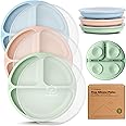 KeaBabies Suction Plates with Lids for Baby - 3-Pack 100% Silicone Toddler Plates with Suction, Divided, BPA-Free Baby Led Weaning Essentials for Kids, Dishwasher, Microwave Safe, Durable (Mellow)