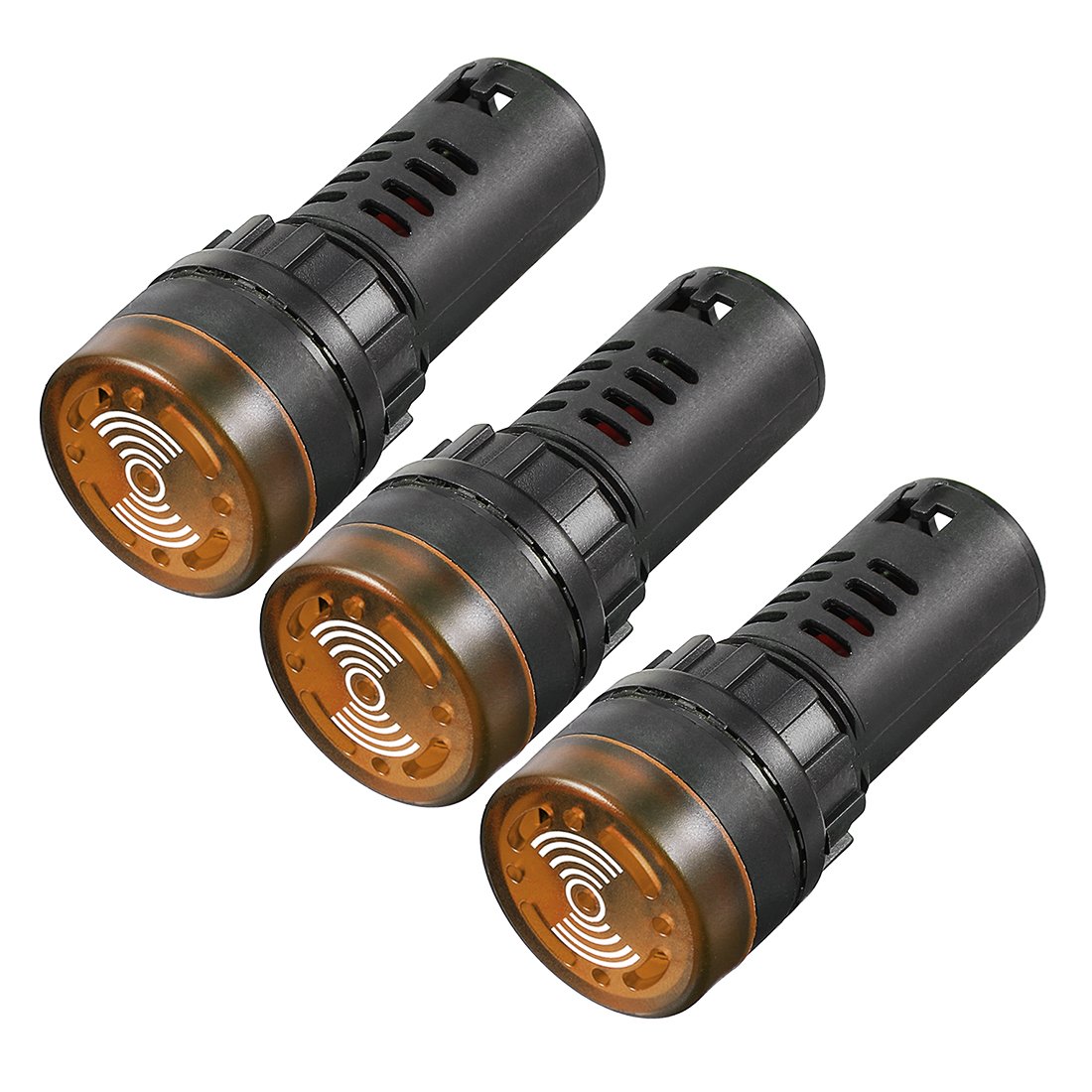 sourcing map 3Pcs Yellow Indicator Light with Buzzer AC/DC 12V, 22mm Panel Mount Flashing Alarm
