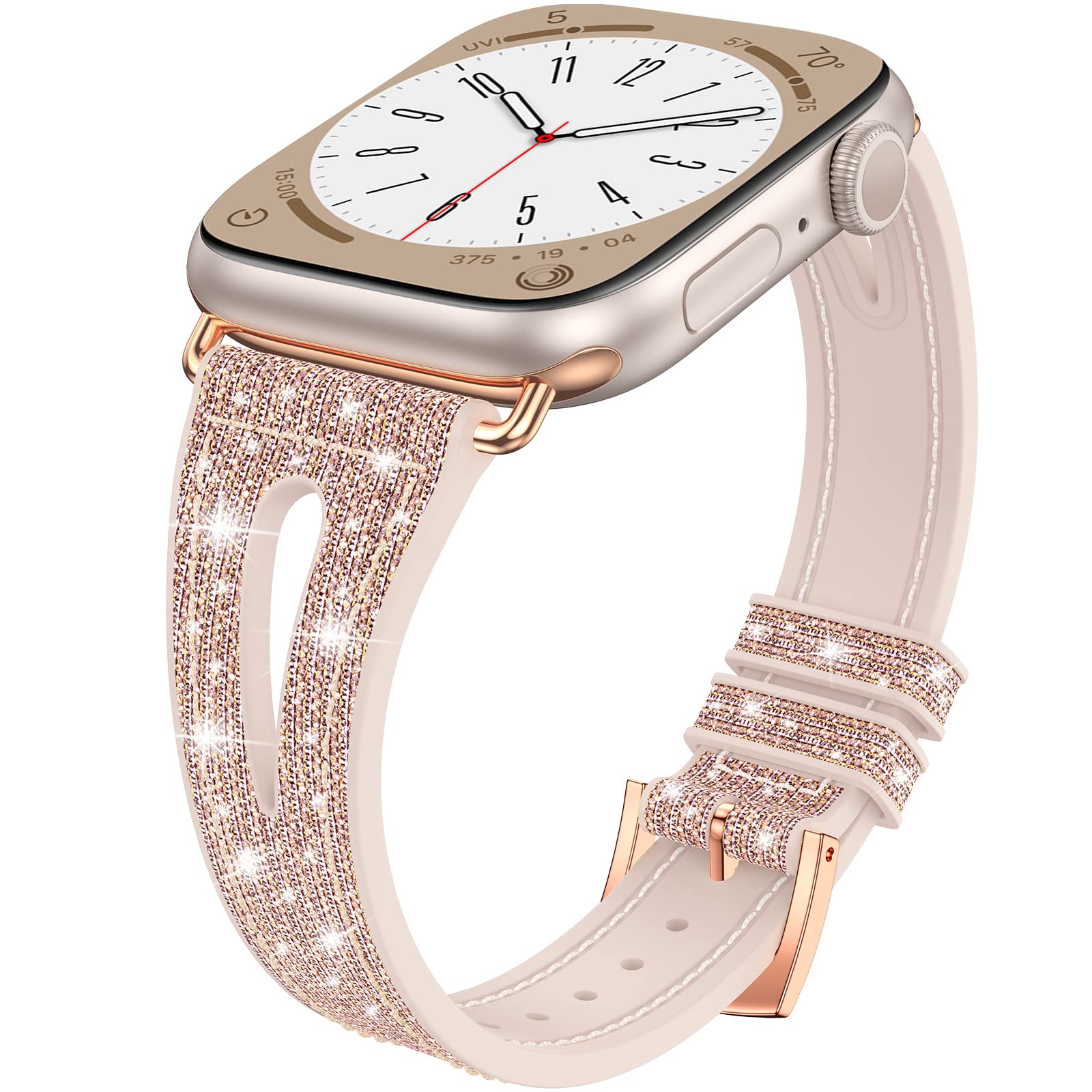 Photo 1 of Goton Bling Silicone Band for Apple Watch Series 10 42mm, Series 7/8/9 41mm, Series 6/5/4/SE 40mm, Soft & Breathable Glitter Strap for Women, Stylish, Adjustable, Comfortable Fit, Sparkle