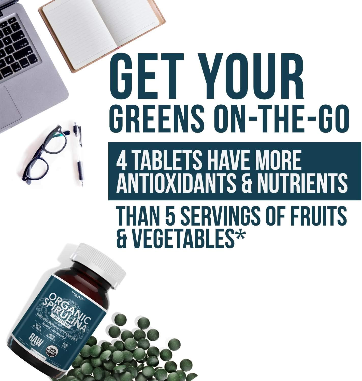 Organic Spirulina Tablets (360 Tablets) - Made with Parry® Spirulina, The Best Spirulina in The World, Highest Nutrient Density - Non-Irradiated, 4 Organic Certifications (90 Servings): Health & Personal Care