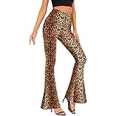 LuckyZhe Womens Leopard & Snake Flare Animal Print Flared Bell Bottom Pants Wide Leg Pants