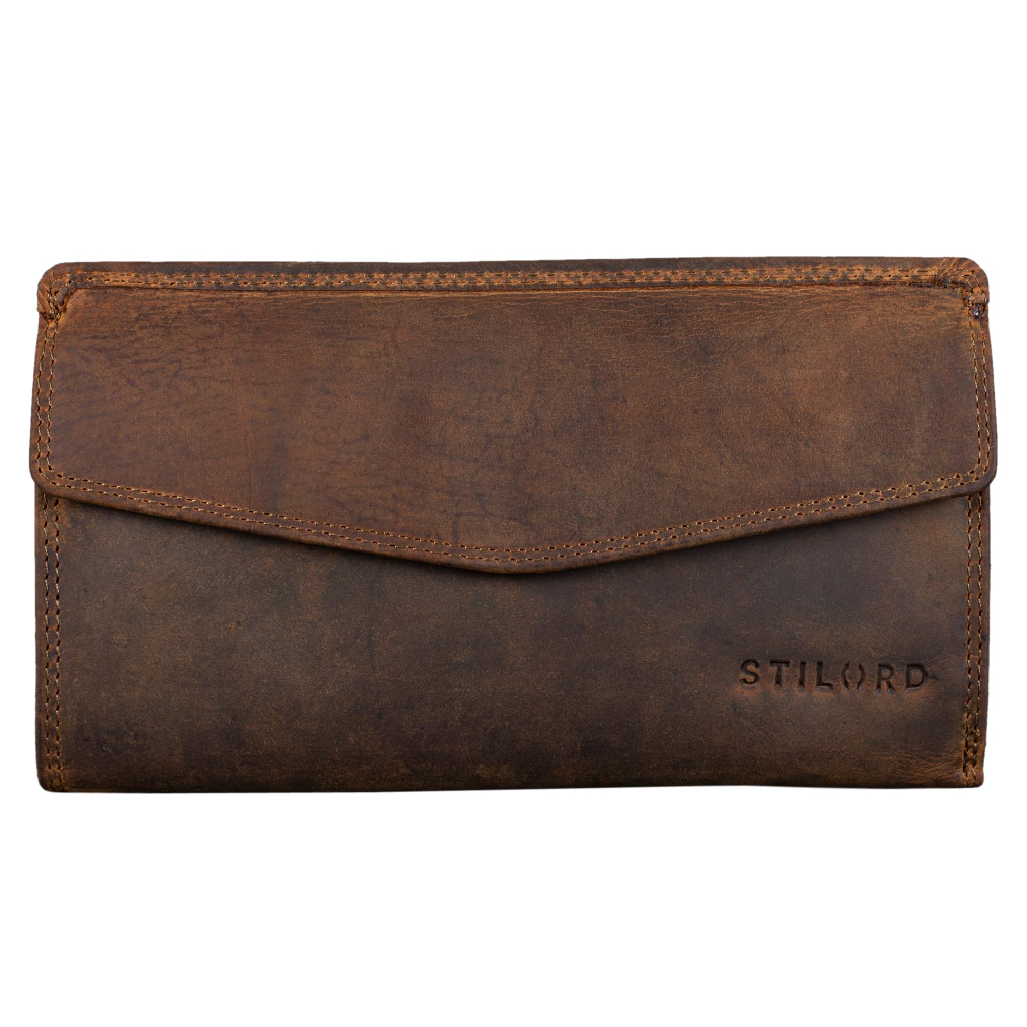 STILORD 'Gloria' Leather Wallet Ladies RFID and NFC Protection with 14 Credit Card Slots and Gift Box Purse for Women, Colour:Middle Brown