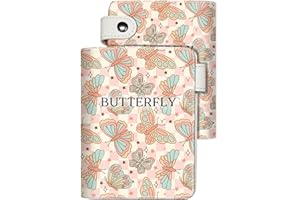 EXXBYELI Cute Wallets for Teen Girls - Girls Wallet Butterfly Design, Leather Aesthetic Pattern Bifold Wallet with Coin Pocket, Aesthetic Credit Card Holder with Id Window, RFID Blocking Slim Small