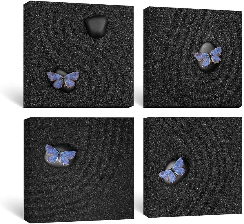 Amazon Com Gronda Wall Art For Bathroom Zen Painting Meditation Butterfly Decor Picture Framed Canvas Print Black Purple Artwork For Yoga Room Spa Bedroom Bathroom Hallway Ready To Hang 12x12 Inch 4 Panels