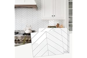 STICKGOO 10 Sheets Thicker Herringbone Peel and Stick Backsplash, 12.6”×9.7” Stick on Wall Tiles, Self Adhesive Tile Sticker for Kitchen Backsplash and Bathroom, White with Grey Grout