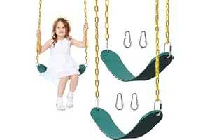 PACEARTH 2 Pack Swings Seats Holds 660lbs with 68.9 inch Anti-Rust Chains Plastic Coated 23.6 inch Tree Hanging Straps and Locking Buckles Playground Swing Set Accessories Replacement - Green