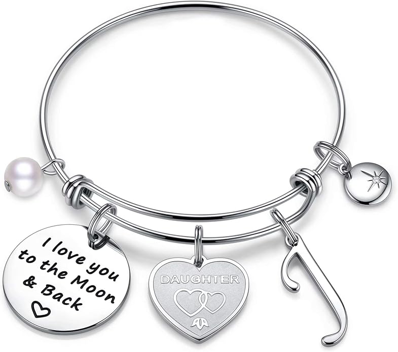 Yesteel Initial Charm Bracelets for Daughter Gifts, J Initial Heart