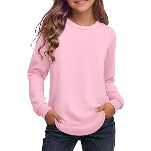 Arshiner Girls Crewneck Sweatshirts Kids Long Sleeve Shirts Curved Hem Tops