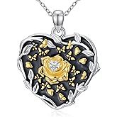 Dralox Heart Necklace for Women, Sterling Silver Tree of Life/Hummingbird/Deer/Highland Cow/Bear/Black Cat Pendant Necklace Jewelry Anniversary Birthday Gift, 20"