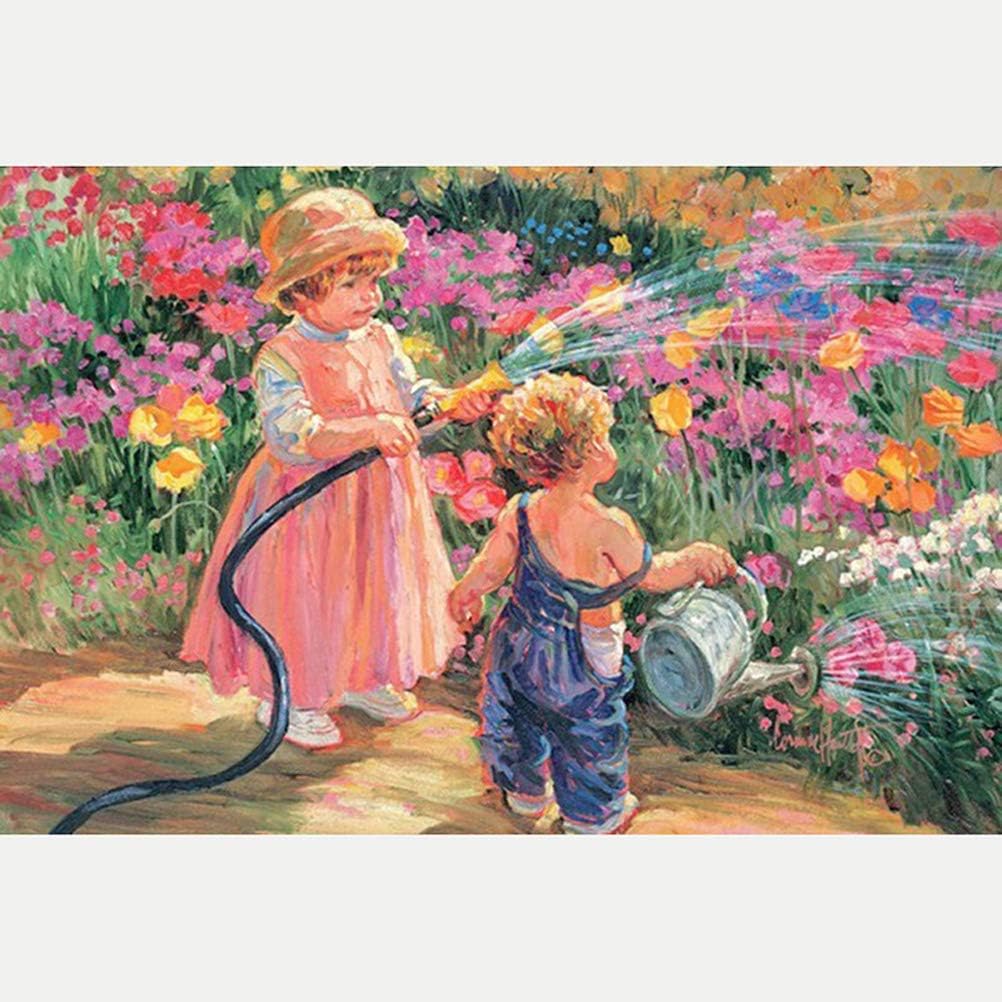 Obert Fieldin DIY 5D Diamond Painting by Number Kit Rhinestone Embroidery Cross Stitch Arts Craft Supply Canvas Wall Decor,Watering Flowers