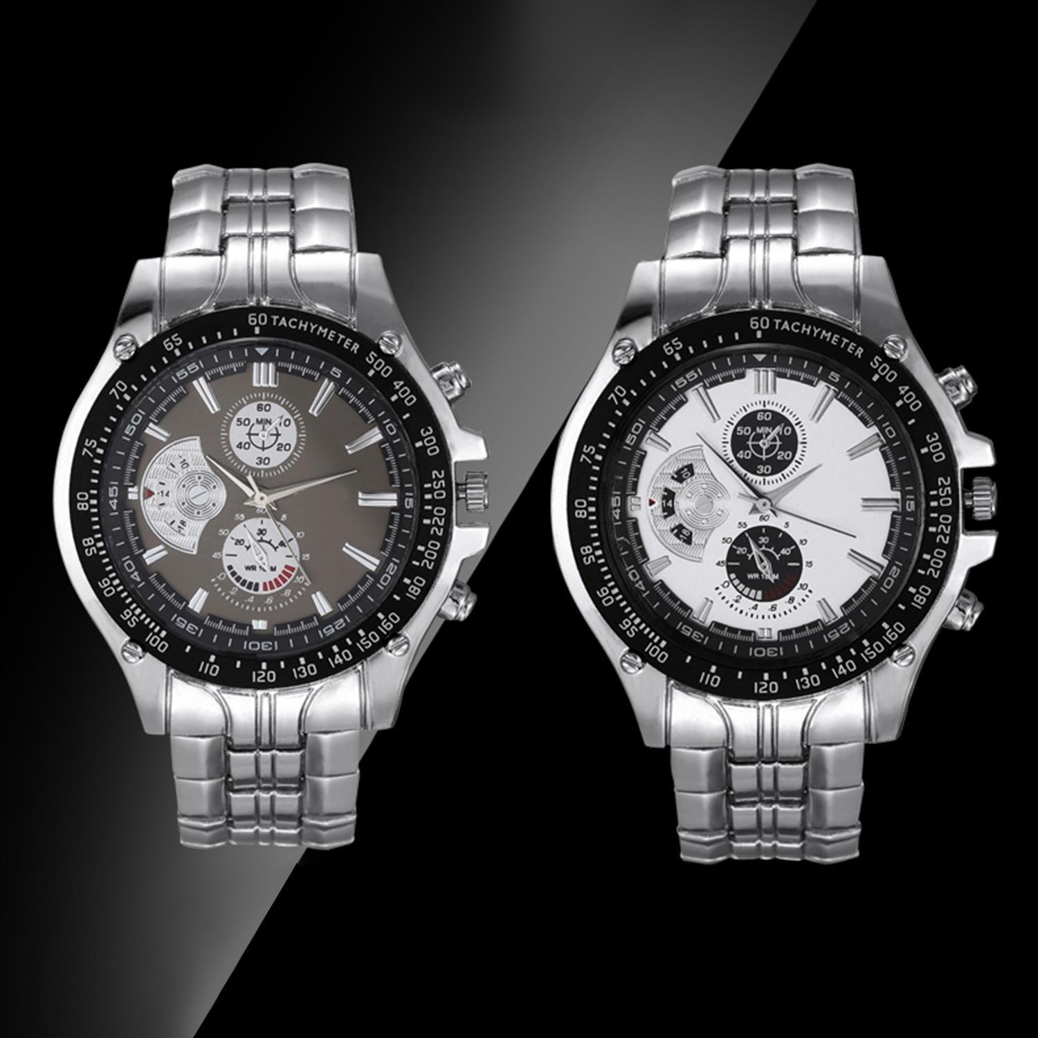 Opino Men Fashion Alloy Band Round Analog Quartz Wrist Watch Bracelet Bangle (Black)