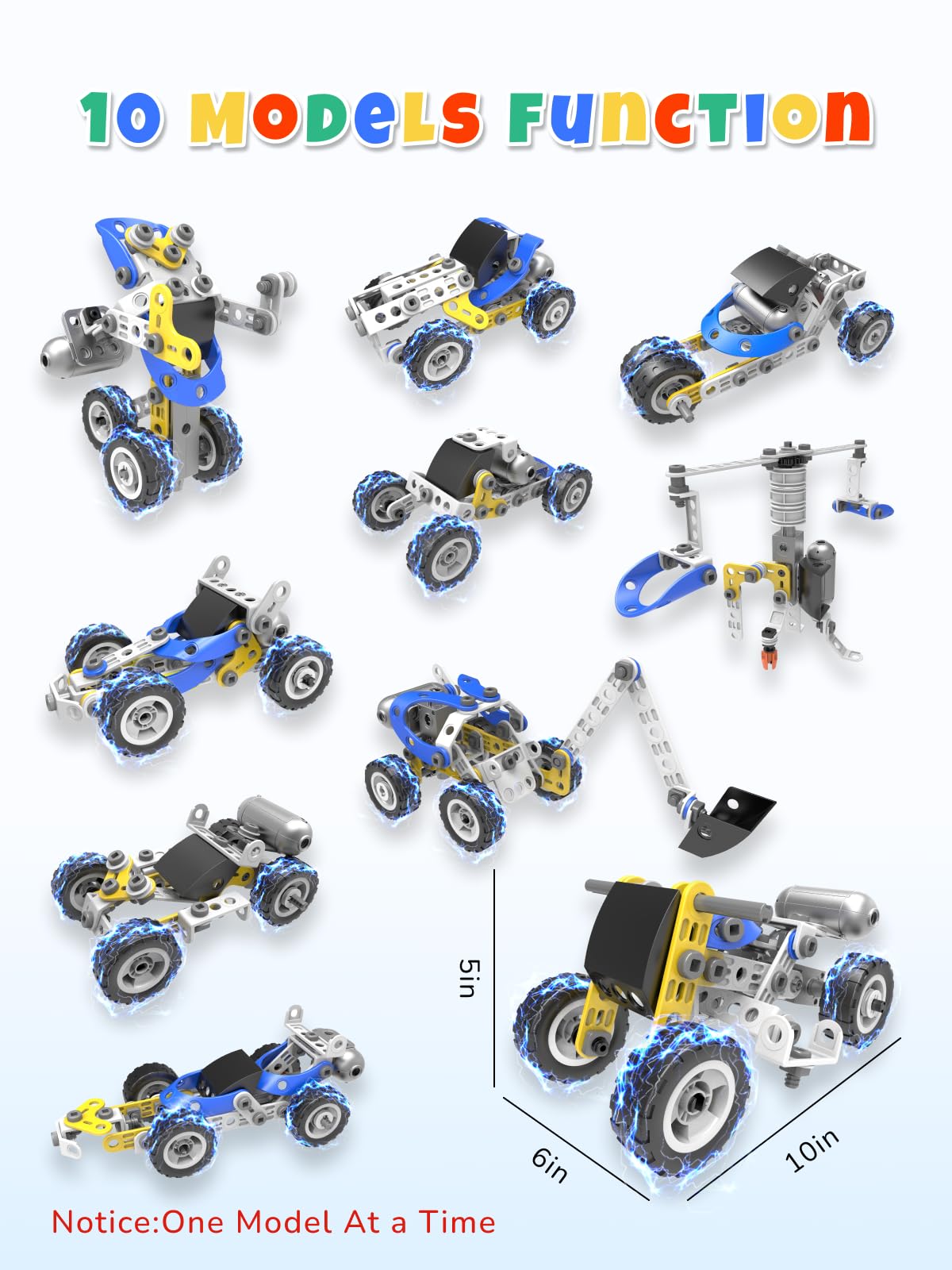 STEM Toys for 5 6 7 8+ Year Old Boy,10 in 1 Electric Building Toys for Kids Ages 4-8 5-7 6-8, Educational Racing Construction Science Kit for Boys 4-6 8-10, Creative Games Fun Birthday