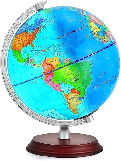 TTKTK Illuminated World Globe with Wooden Stand USB LED Educational Gift