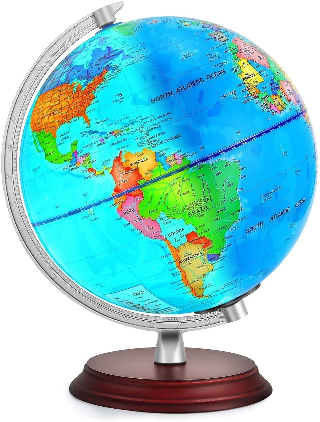 TTKTK Illuminated World Globe for Kids & Adults All Ages with Wooden Stand,Built in LED for Educational Night View Globe lamp for Kids Home Décor and Office Desktop（Contains pen and Cleaning Cloths）
