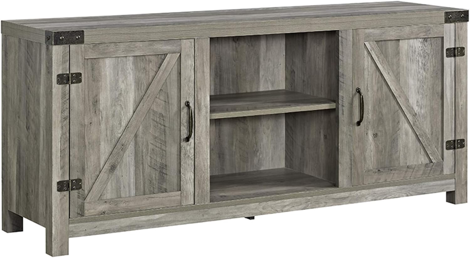 Walker Edison Farmhouse Barn Wood Universal Stand for TV's up to 64" Flat Screen, Storage Cabinet Doors and Shelves, Entertainment Center, 58 Inch, Grey Wash: Furniture & Decor