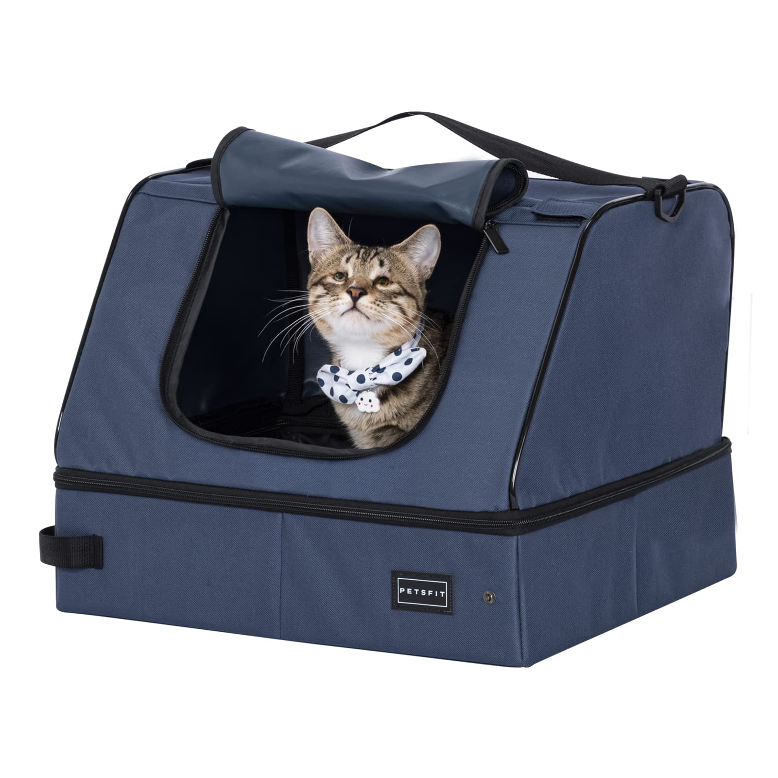 PETSFIT Travel Litter Box for Cats - Removable and Washable 2-Layer Leak-Proof Lining, Scratch-Resistant Fabric with Sturdy Support Frame, Cat Collapsible & Travel Litter Box, Lightweight Blue