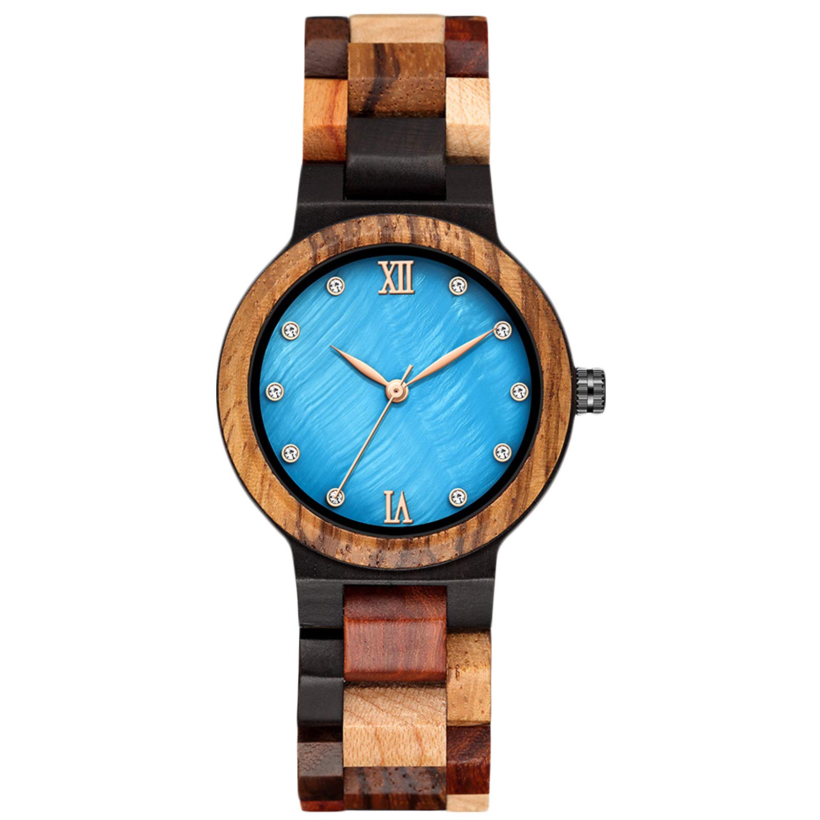 RORIOS Women's Colorful Wooden Watches - Natural Casual Fashion Rhinestone Wrist Watches for Ladies